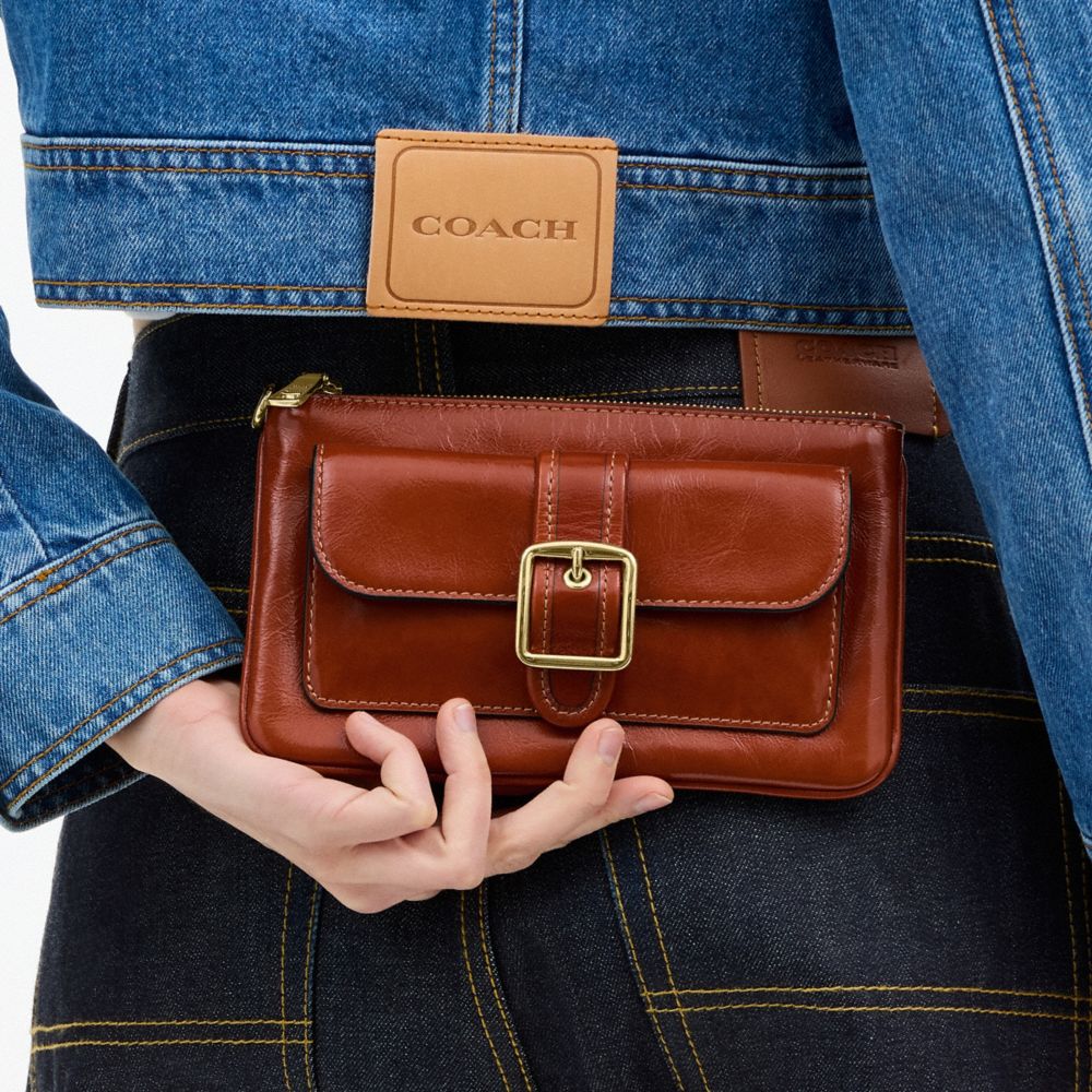 COACH®,Ashton Wristlet,Leather,Recycled Polyester,Pouch,Wristlet,Casual,Brown,Detail View