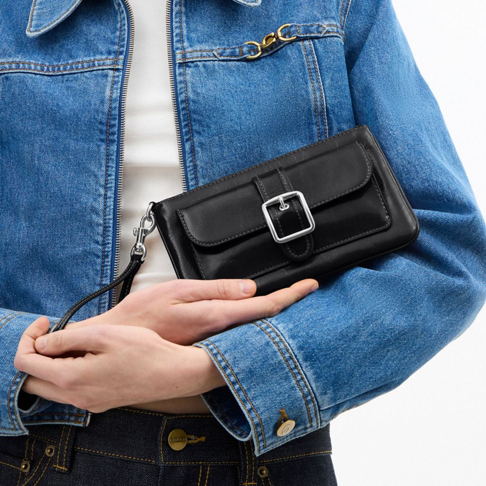 COACH®,Ashton Wristlet,Leather,Recycled Polyester,Pouch,Wristlet,Casual,Black,Detail View