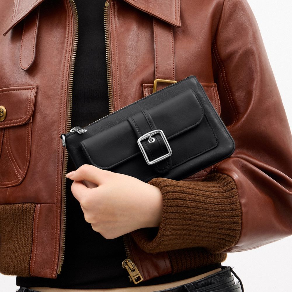 COACH®,Ashton Wristlet,Leather,Recycled Polyester,Pouch,Wristlet,Casual,Black,Detail View