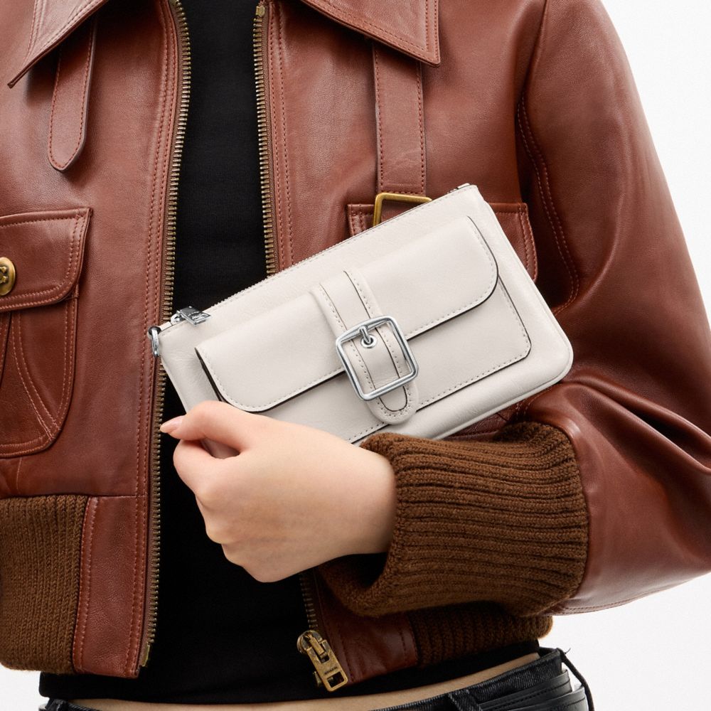 COACH®,Ashton Wristlet,Leather,Recycled Polyester,Pouch,Wristlet,Casual,White,Detail View