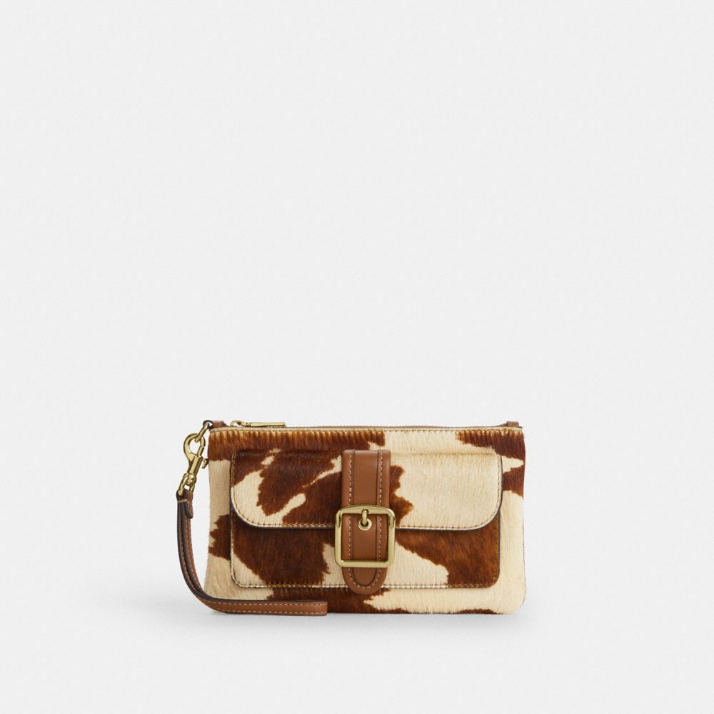 COACH®,Ashton Wristlet In Haircalf With Cow Print,,Front View