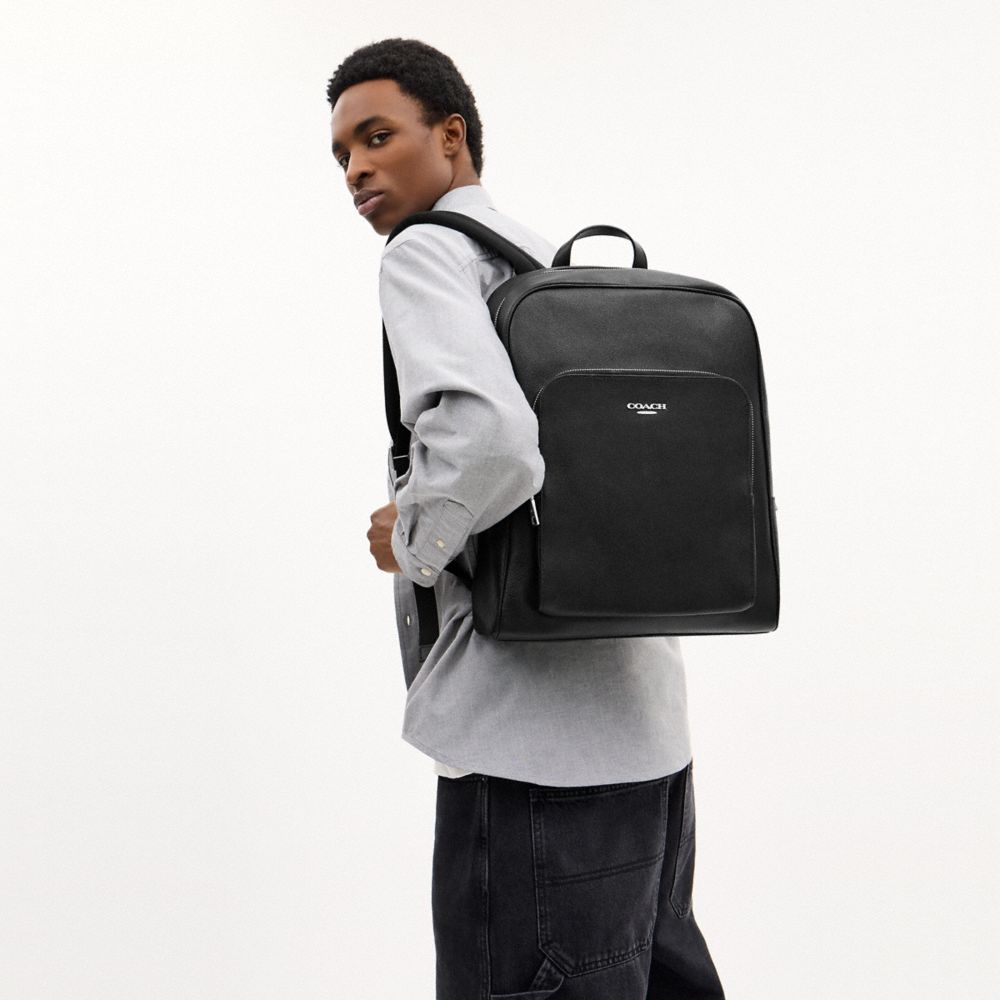 COACH®,Aiden Backpack,Recycled Polyester,Backpack,Metal,Adjustable,Sustainable,Suitcase Sleeve,Durable Fabric,Casual,Black,Detail View