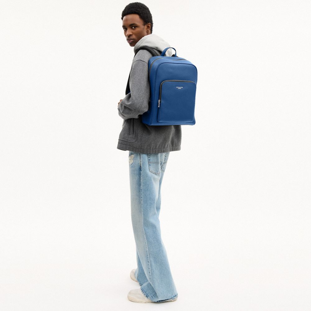 COACH®,Aiden Backpack,Recycled Polyester,Backpack,Metal,Sustainable,Suitcase Sleeve,Adjustable,Durable Fabric,Casual,Blue,Detail View