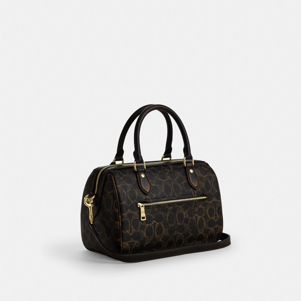 COACH®,Rowan Satchel Bag In Loved Signature Canvas With Charms,Recycled Polyester,Canvas,Leather,Satchel,Metal,3D Embellis...,Black,Angle View