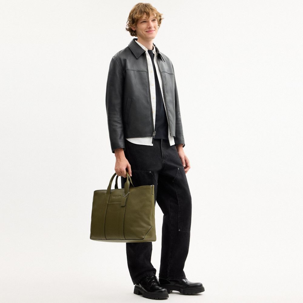 COACH®,Cuir galet,Argent/Olive,Detail View