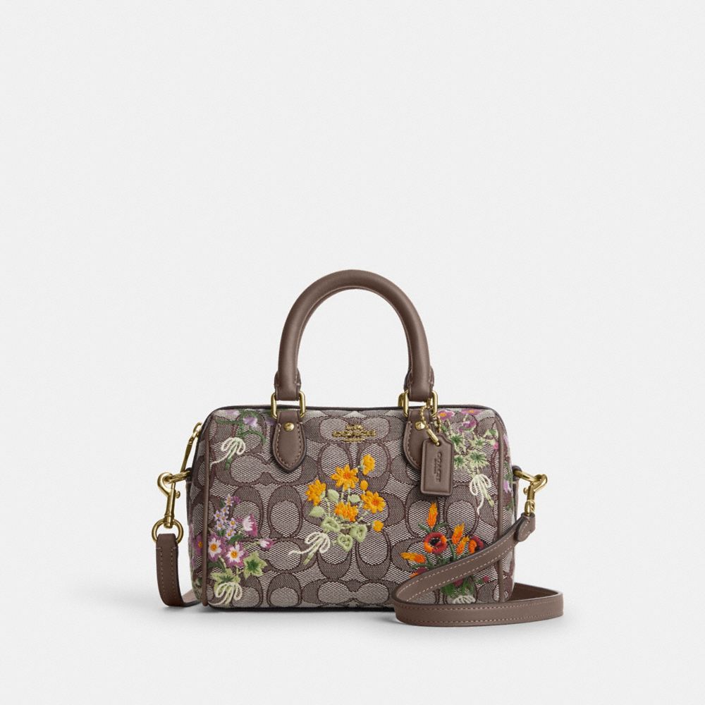 COACH®,Mini Rowan Crossbody Bag In Signature Jacquard With Floral Embroidery,,Front View