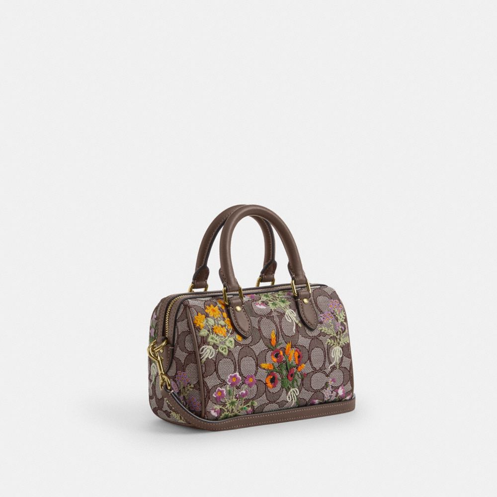 COACH®,Mini Rowan Crossbody Bag In Signature Jacquard With Floral Embroidery,,Angle View