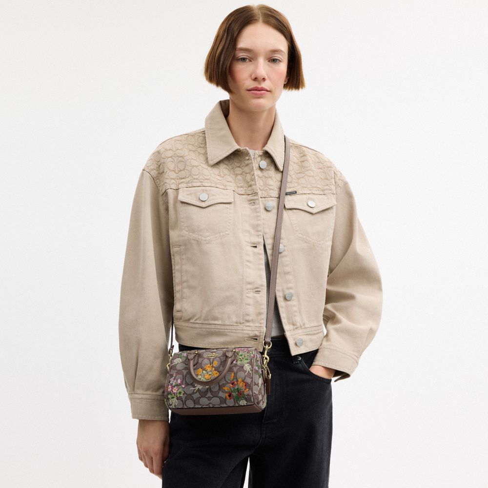 COACH®,Mini Rowan Crossbody Bag In Signature Jacquard With Floral Embroidery,