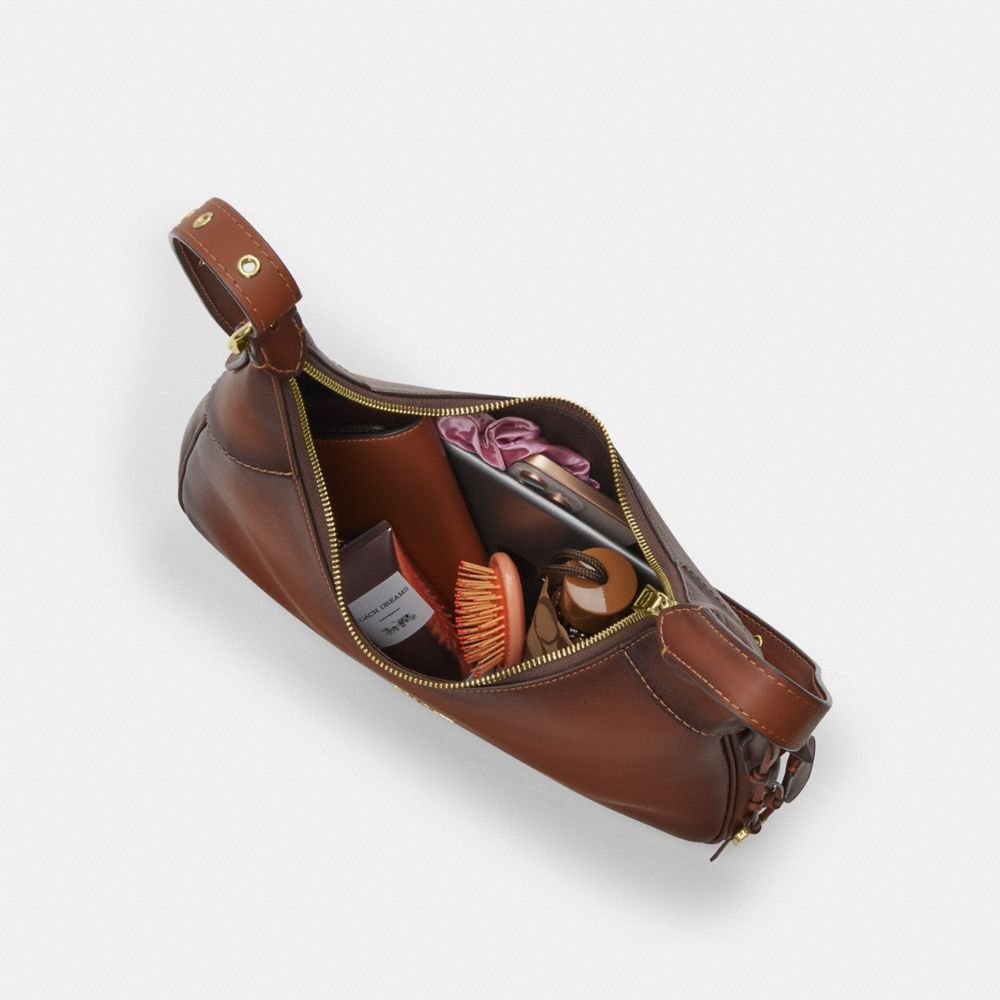 COACH®,Ella Shoulder Bag,Recycled Polyester,Leather,Shoulder Bag,3D Embellishment,Metal,Gold Metal,Casual,Brown,Inside View,Top View