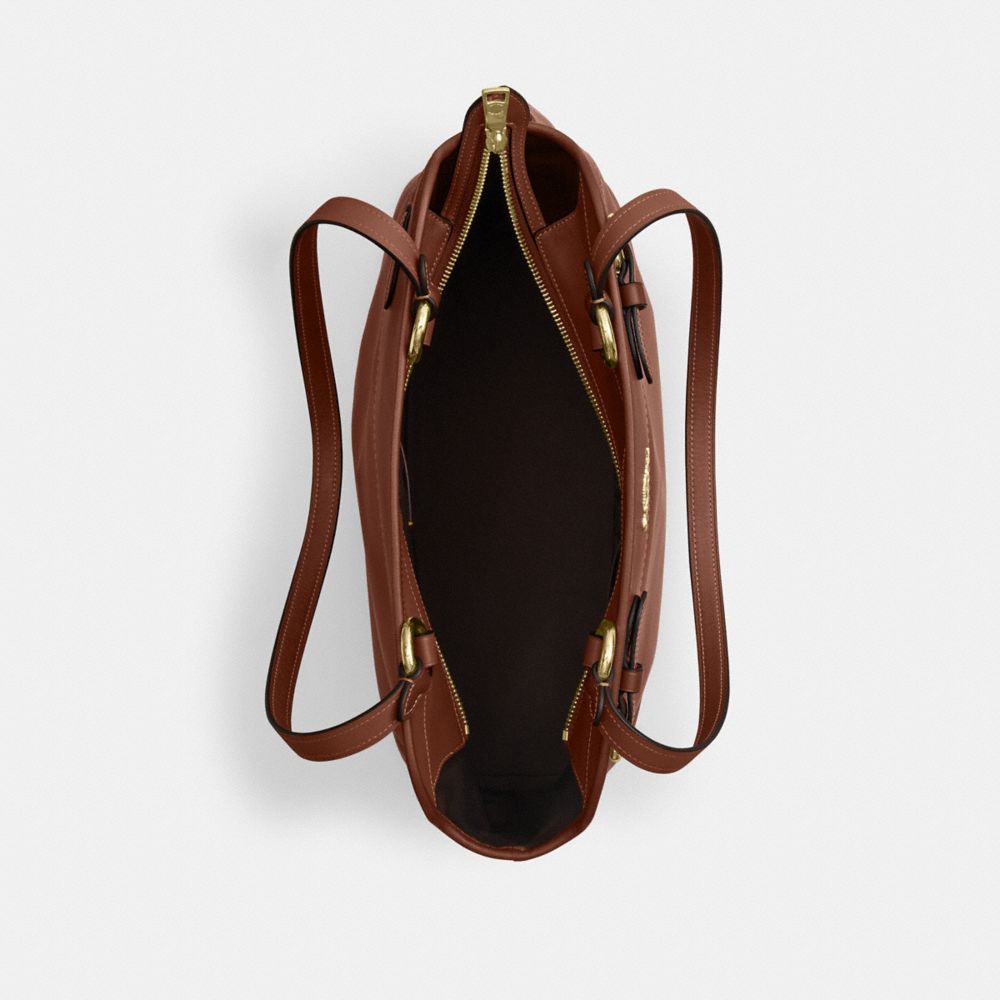 COACH®,Easton Tote Bag,Recycled Polyester,Leather,Polyester,Tote,Logo,Metal,Gold Metal,Work,Brown,Inside View,Top View