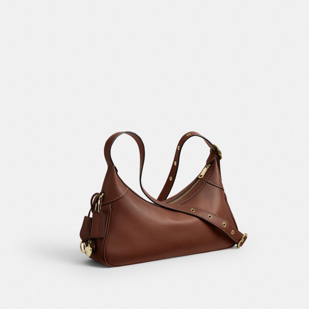 COACH®,Ella Small Shoulder Bag,Recycled Polyester,Leather,Lining Recycled Polyester,Shoulder Bag,Metal Material,3D Embelli...,Brown,Angle View
