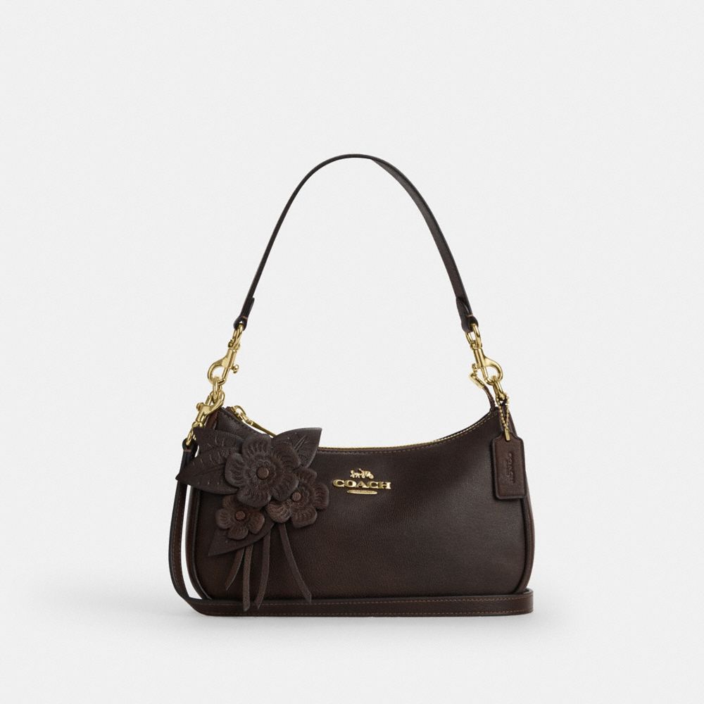 COACH®,Teri Shoulder Bag With Floral Applique,,Front View