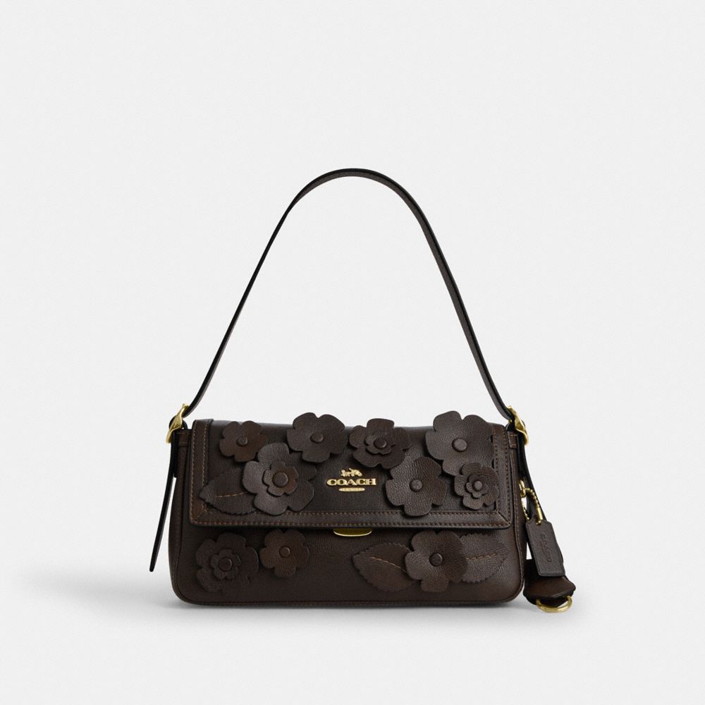 COACH®,Etta Small Flap Shoulder Bag With Floral Applique,,Front View