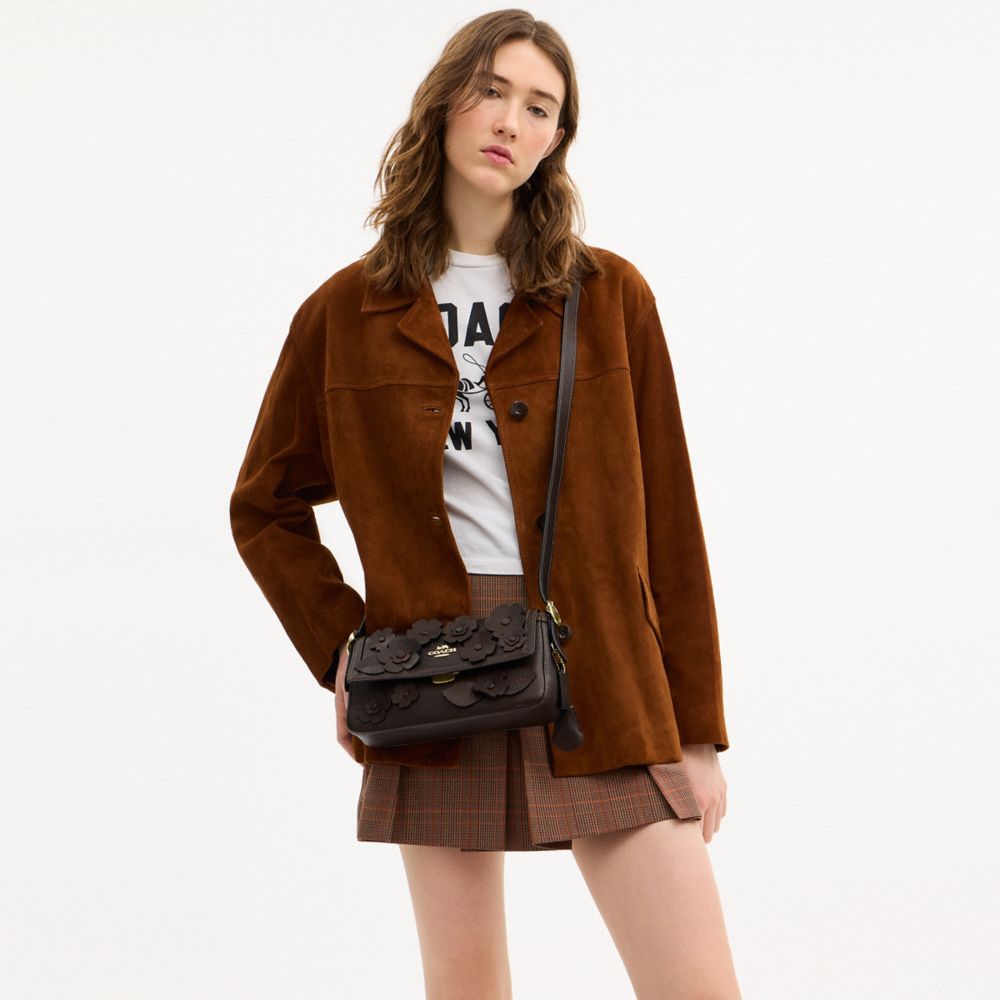 COACH®,Etta Small Flap Shoulder Bag With Floral Applique,,Detail View