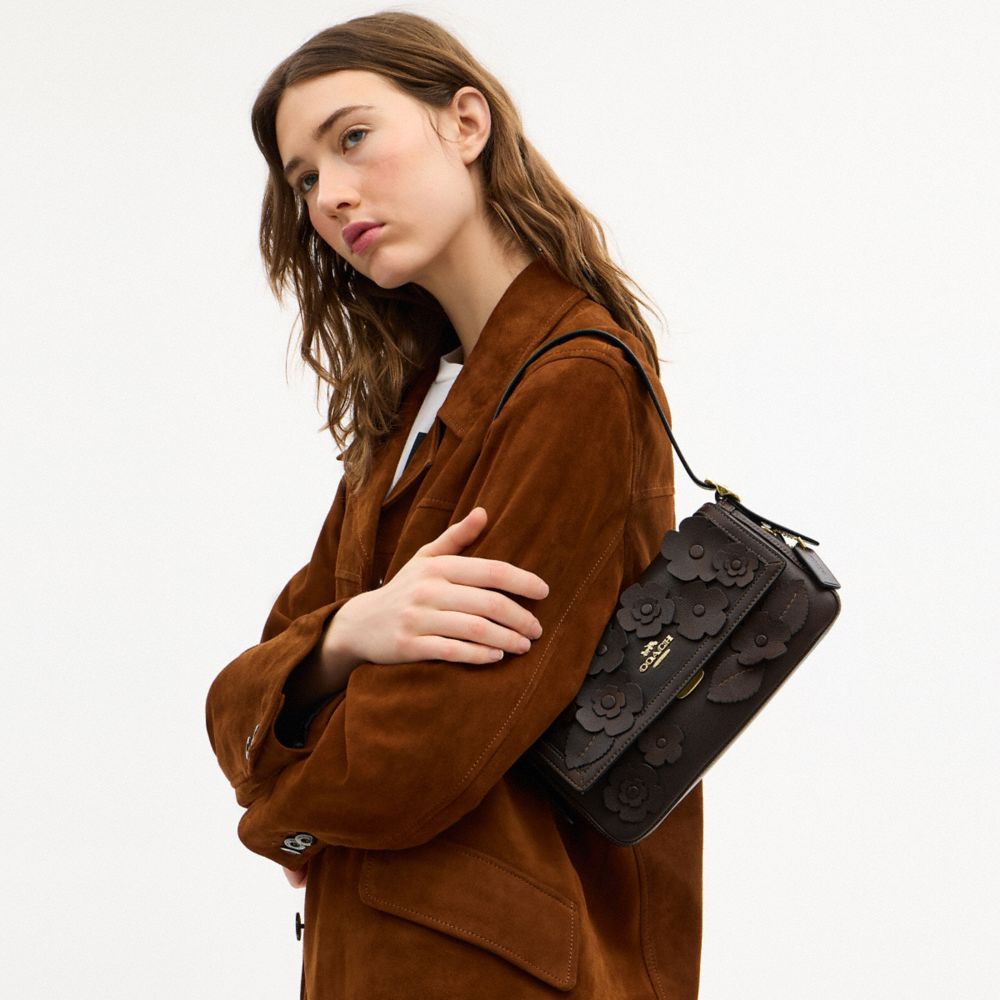 COACH®,Etta Small Flap Shoulder Bag With Floral Applique,,Detail View