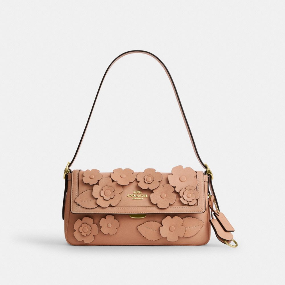 COACH®,Etta Small Flap Shoulder Bag With Floral Applique,,Front View