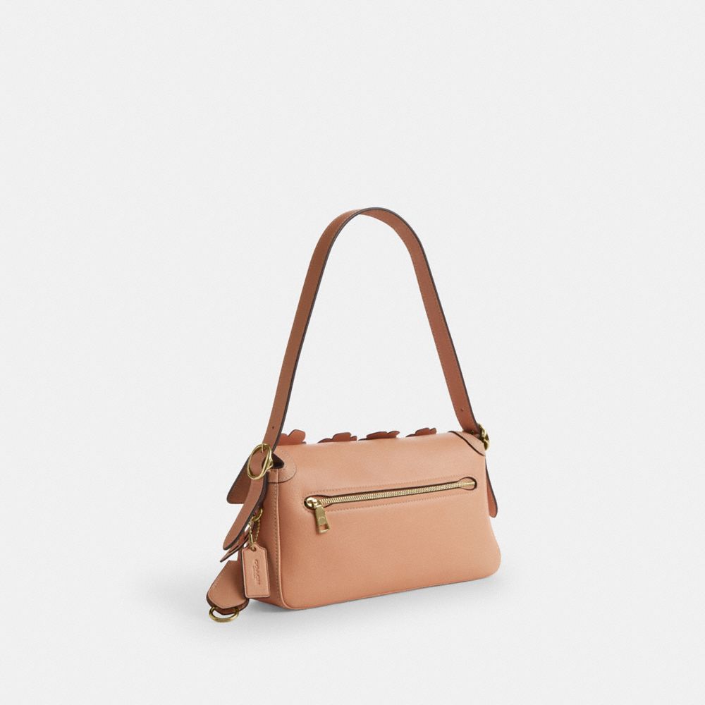 COACH®,Etta Small Flap Shoulder Bag With Floral Applique,,Angle View