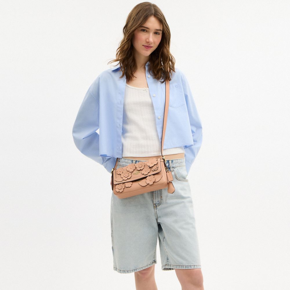 COACH®,Etta Small Flap Shoulder Bag With Floral Applique,,Detail View