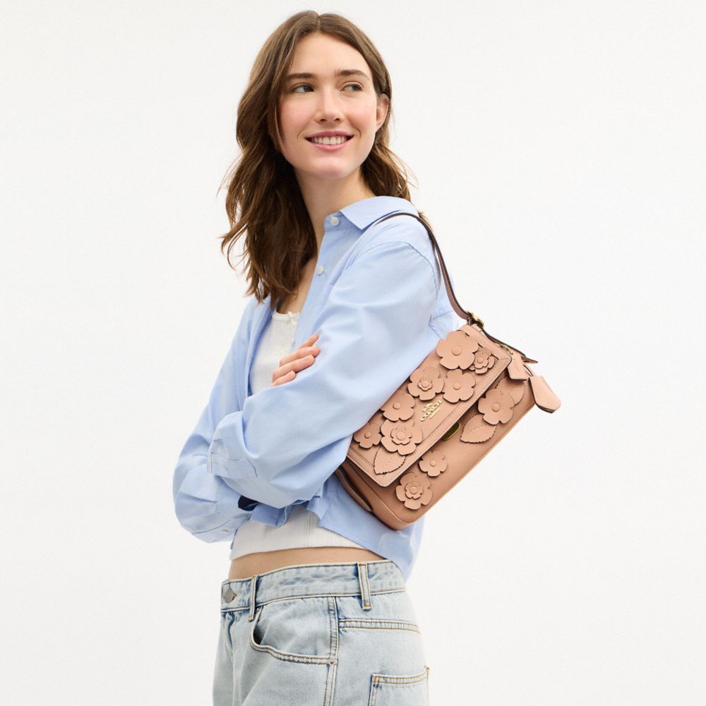 COACH®,Etta Small Flap Shoulder Bag With Floral Applique,,Detail View