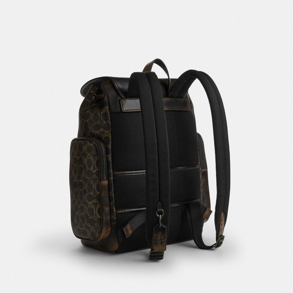 COACH®,Finn Backpack In Loved Signature Canvas,Leather,Canvas,Recycled Polyester,Backpack,Logo,Adjustable,Suitcase Sleeve,...,Multi Color,Angle View