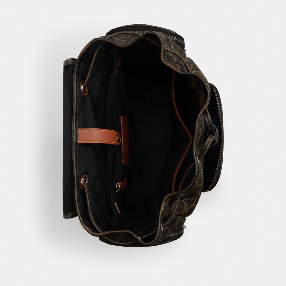 COACH®,Finn Backpack In Loved Signature Canvas,Leather,Canvas,Recycled Polyester,Backpack,Logo,Adjustable,Suitcase Sleeve,...,Multi Color,Inside View,Top View