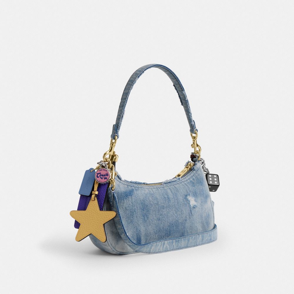 COACH®,Teri Shoulder Bag In Loved Denim With Charms,Polyester,Lining Recycled Polyester,Recycled Polyester,Calfskin Leathe...,Blue,Angle View