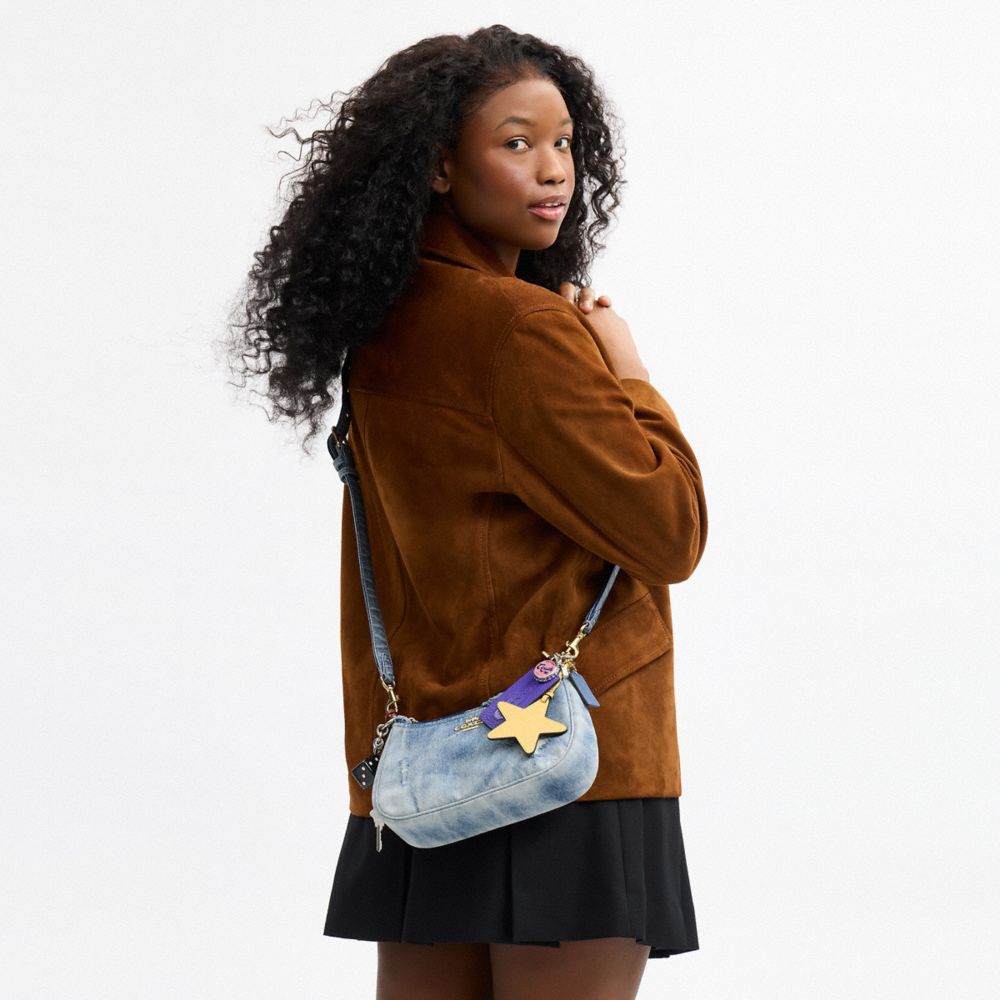 COACH®,Teri Shoulder Bag In Loved Denim With Charms,Polyester,Lining Recycled Polyester,Recycled Polyester,Calfskin Leathe...,Blue