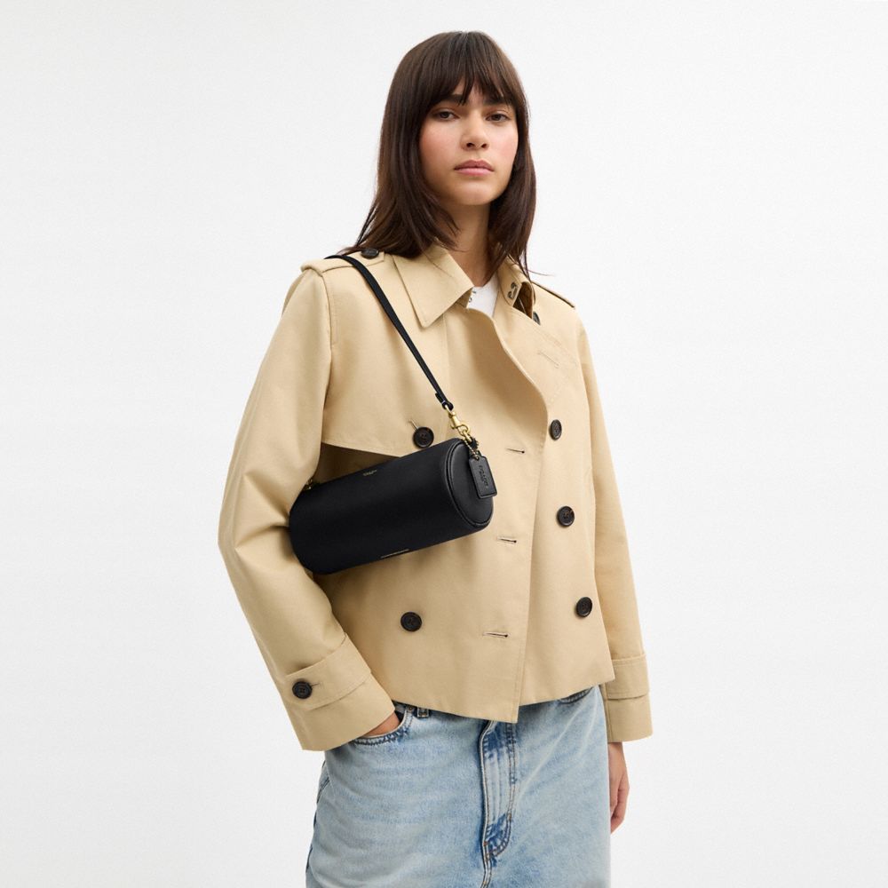 COACH®,Barrel Bag,Cotton,Leather,Barrel Bag,Lined,Sustainable,Gold Metal,Day Party,Black,Detail View