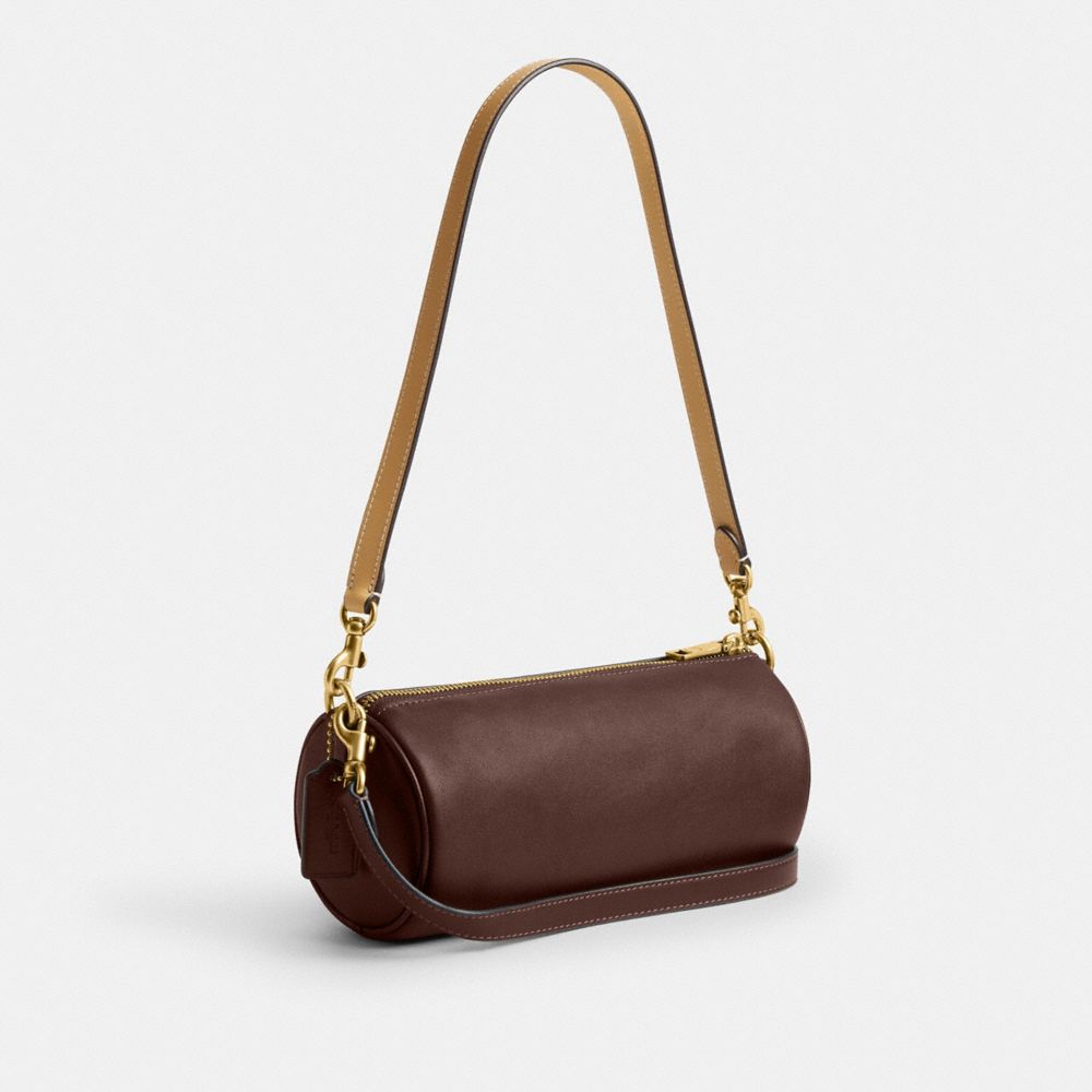 COACH®,Barrel Bag,Leather,Barrel Bag,Pendant,Adjustable,Brass,Casual,Brown,Angle View