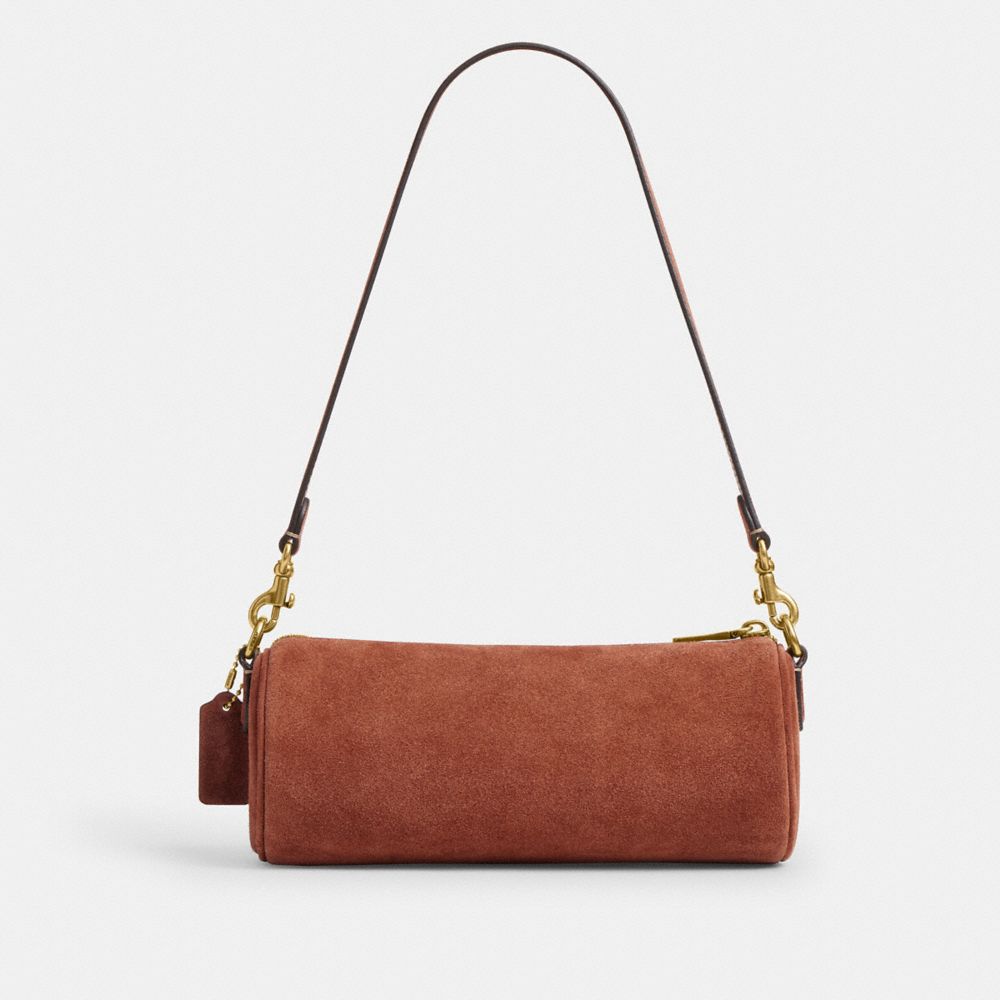 COACH®,Barrel Bag,Suede,Lining Cotton,Calfskin Leather,Barrel Bag,Pendant,Adjustable,Brass,Casual,Brown,Back View
