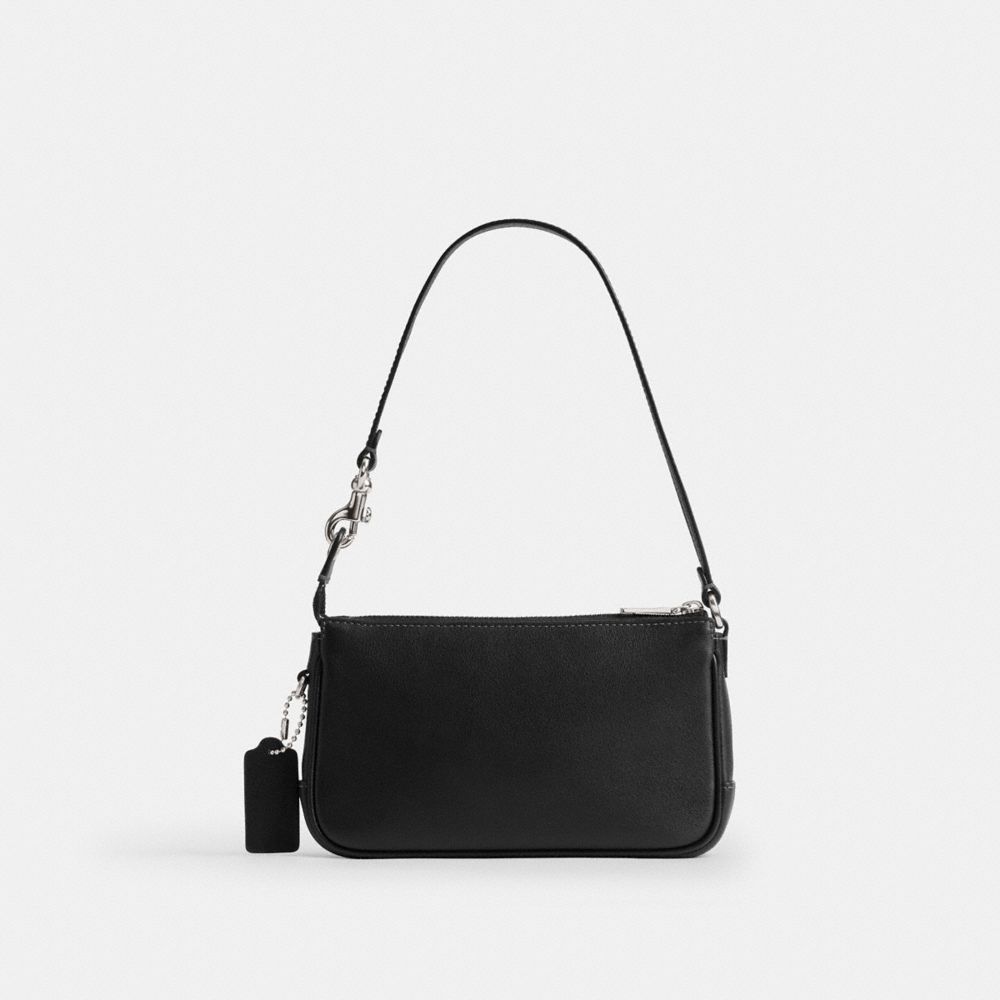 COACH®,Plaza Bag 18 With Ellie Graphic,Leather,Cotton,Shoulder Bag,Pendant,Lined,Sustainable,Compact,Silver Metal,Day Party,Black,Back View