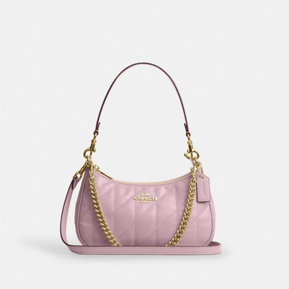 COACH®,SAC ÉPAULE TERI AVEC MATELASSAGE,Cuir froissé,Or/Œillet,Front View