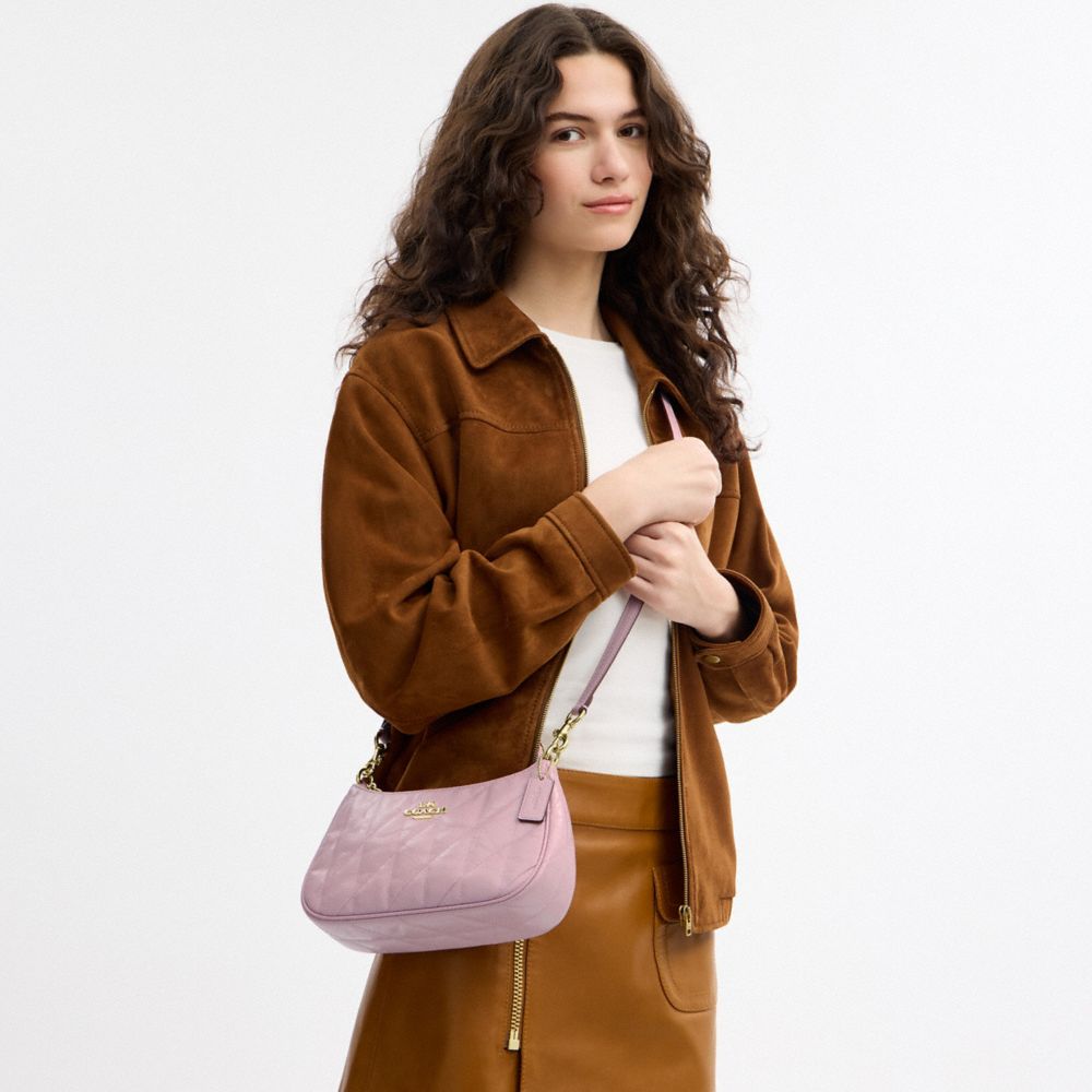 COACH®,Teri Shoulder Bag With Quilting,Lining Recycled Polyester,Leather,Recycled Polyester,Shoulder Bag,Logo,Metal,Silver...,Lavender
