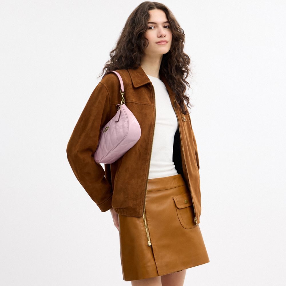 COACH®,Teri Shoulder Bag With Quilting,Lining Recycled Polyester,Leather,Recycled Polyester,Shoulder Bag,Logo,Metal,Silver...,Lavender,Detail View