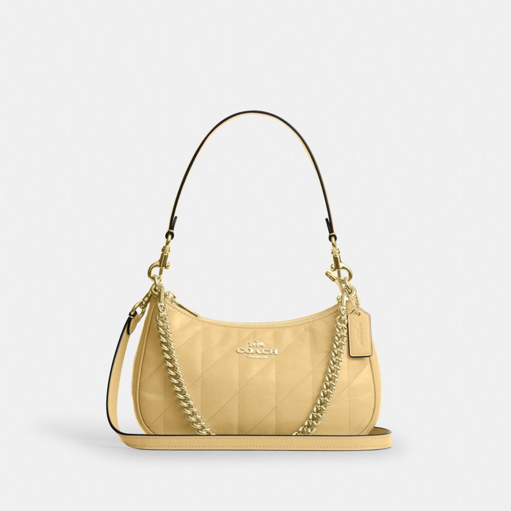 COACH®,SAC ÉPAULE TERI AVEC MATELASSAGE,Cuir froissé,Or/Jaune doux,Front View