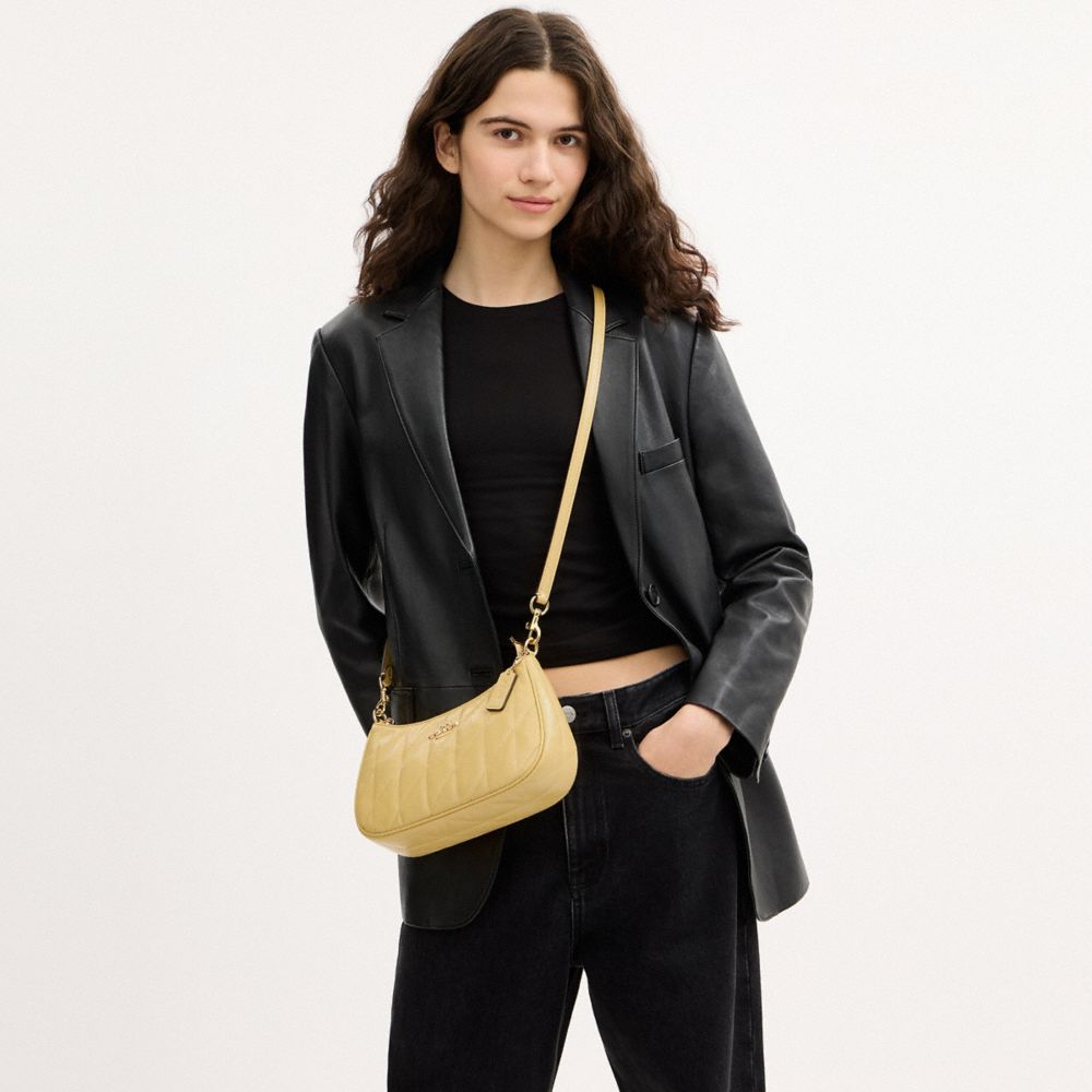 COACH®,Teri Shoulder Bag With Quilting,Lining Recycled Polyester,Leather,Recycled Polyester,Shoulder Bag,Logo,Metal,Silver...,Beige