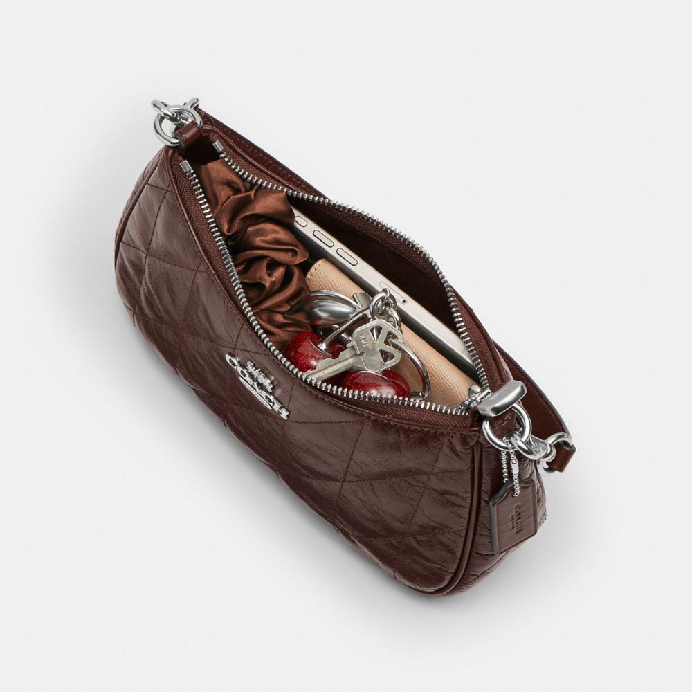 COACH®,Teri Shoulder Bag With Quilting,Leather,Lining Recycled Polyester,Recycled Polyester,Shoulder Bag,Logo,Metal,Silver...,Brown,Inside View,Top View