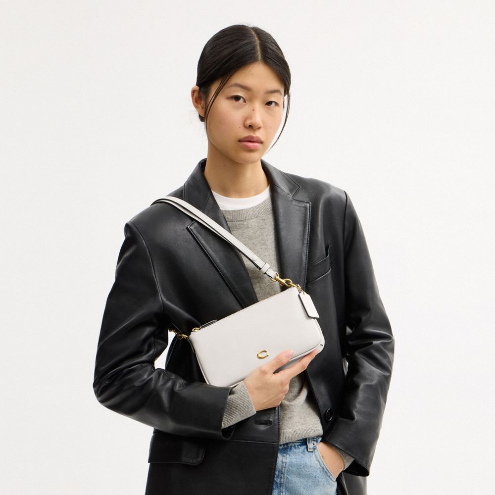 COACH®,Audrey Crossbody Bag,Recycled Polyester,Leather,Lining Recycled Polyester,Shoulder Bag,Metal Material,Metal,Pendant...,White,Detail View