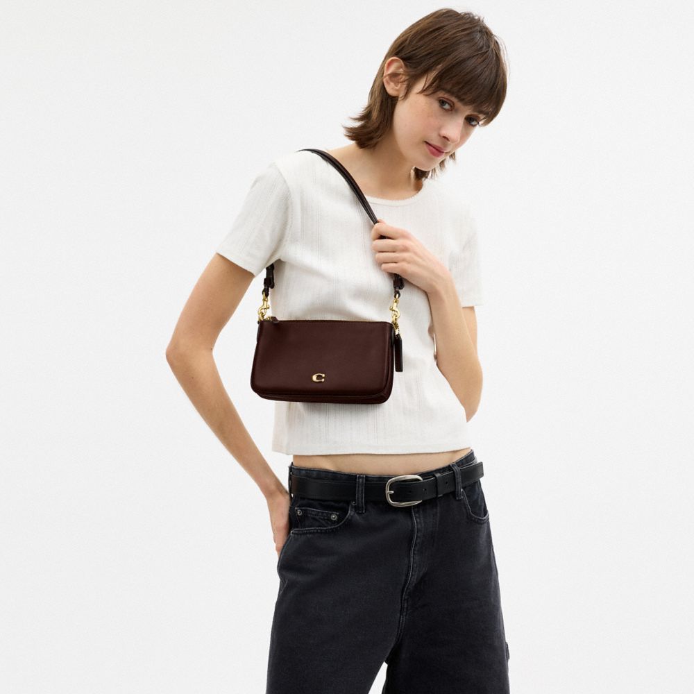 COACH®,Audrey Crossbody Bag,Recycled Polyester,Leather,Lining Recycled Polyester,Shoulder Bag,Metal Material,Metal,Pendant...,Brown,Detail View