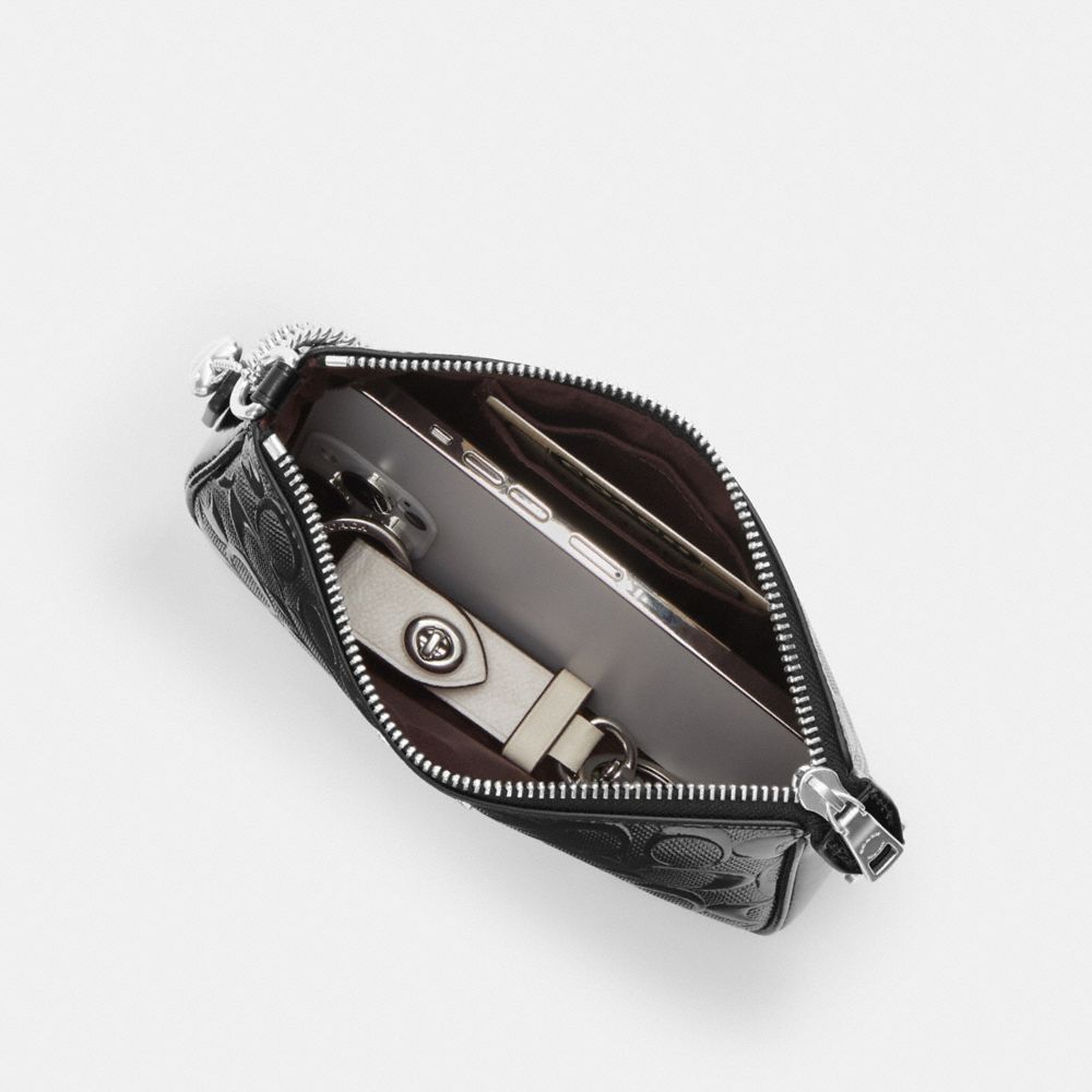 COACH®,Nolita 19 In Signature Leather With Heart Charm,Leather,Shoulder Bag,Metal,Logo,Heart Embellishment,Shoulder Guard,...,Black,Inside View,Top View