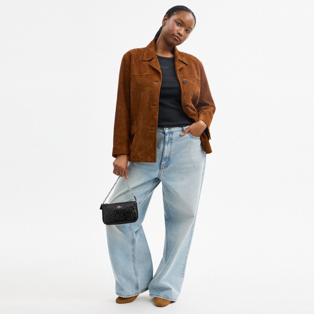 COACH®,Nolita 19 In Signature Leather With Heart Charm,Leather,Shoulder Bag,Metal,Logo,Heart Embellishment,Shoulder Guard,...,Black,Detail View