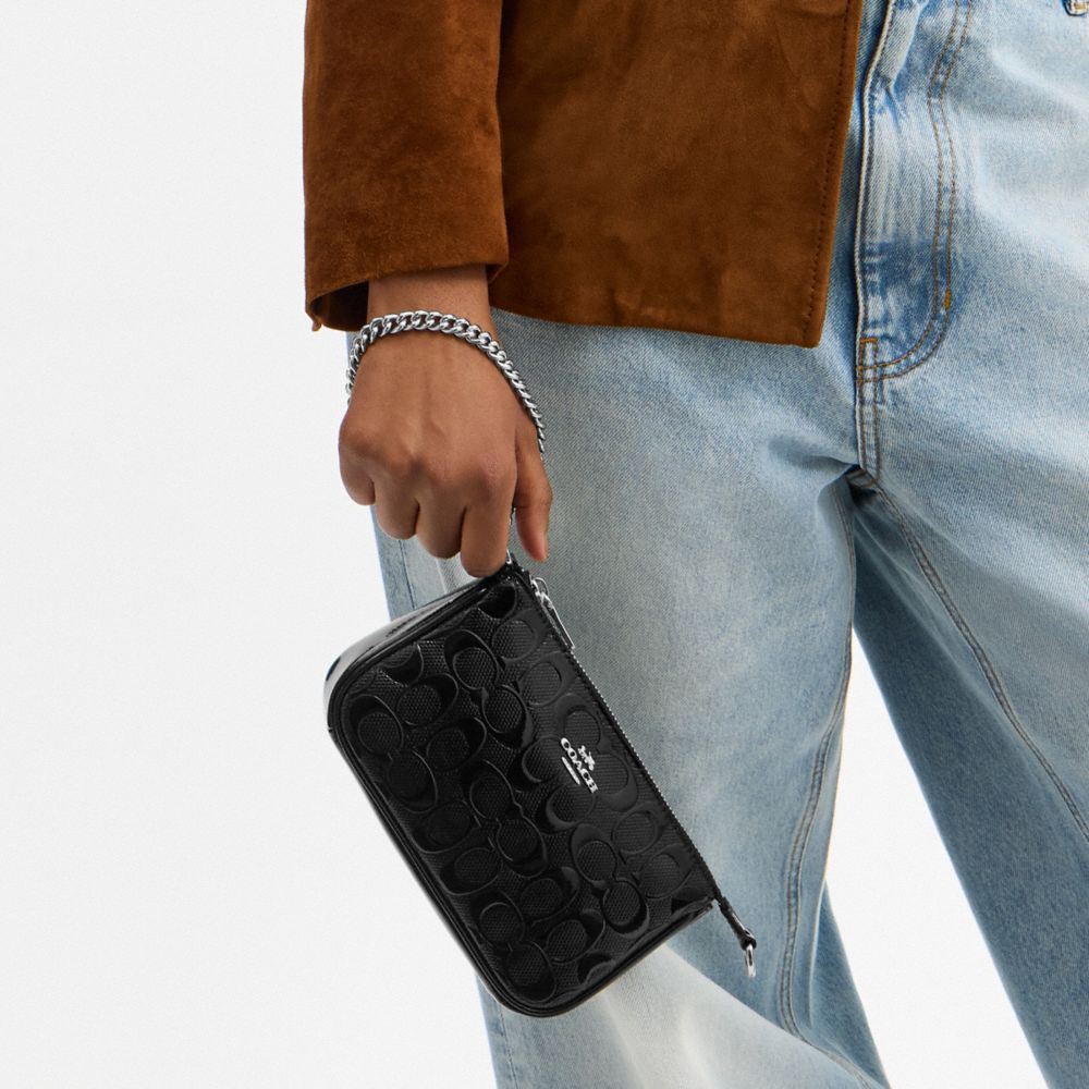 COACH®,Nolita 19 In Signature Leather With Heart Charm,Leather,Shoulder Bag,Metal,Logo,Heart Embellishment,Shoulder Guard,...,Black,Detail View