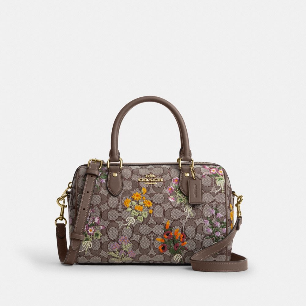 COACH®,Rowan Satchel Bag In Signature Jacquard With Floral Embroidery,,Front View
