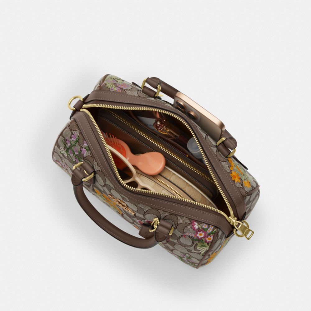 COACH®,Rowan Satchel Bag In Signature Jacquard With Floral Embroidery,,Inside View,Top View