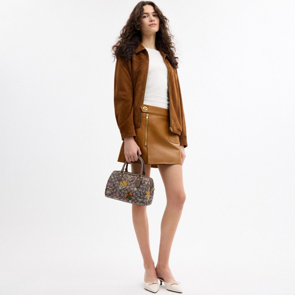 COACH®,Rowan Satchel Bag In Signature Jacquard With Floral Embroidery,,Detail View
