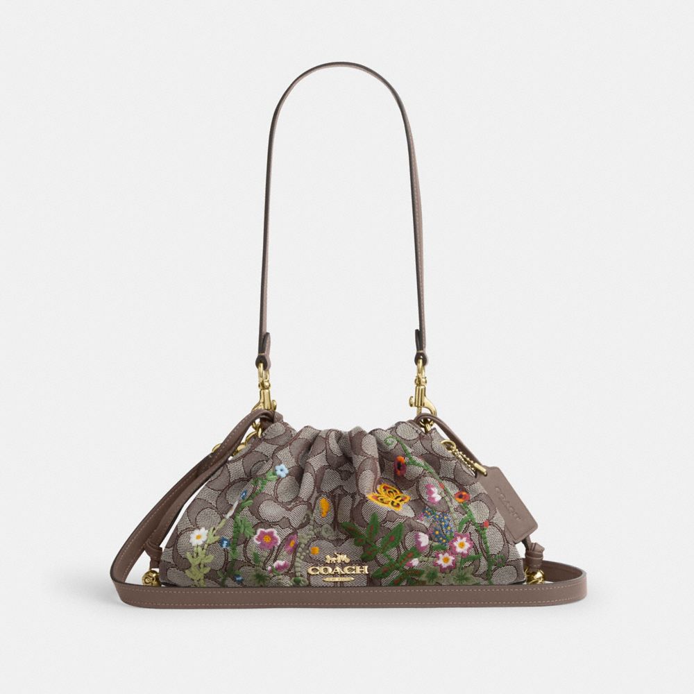 COACH®,Faye Shoulder Bag In Signature Jacquard With Floral Embroidery,,Front View