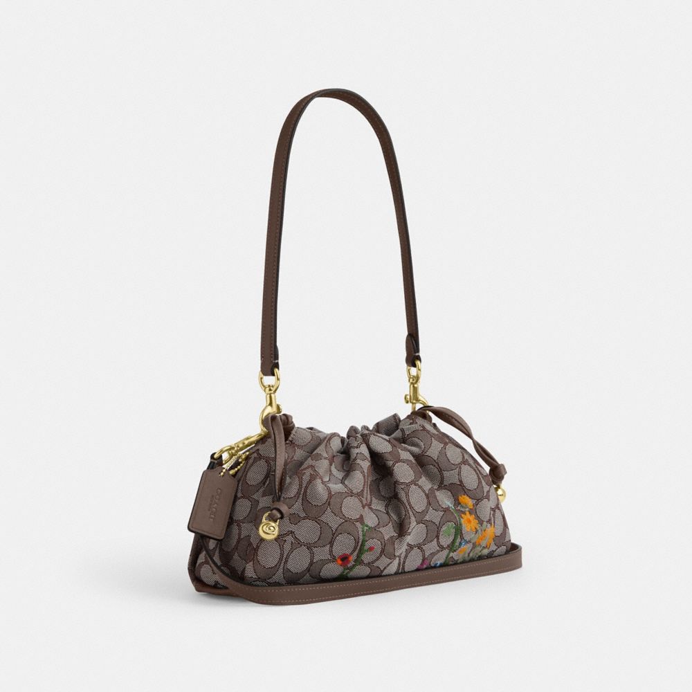COACH®,Faye Shoulder Bag In Signature Jacquard With Floral Embroidery,,Angle View