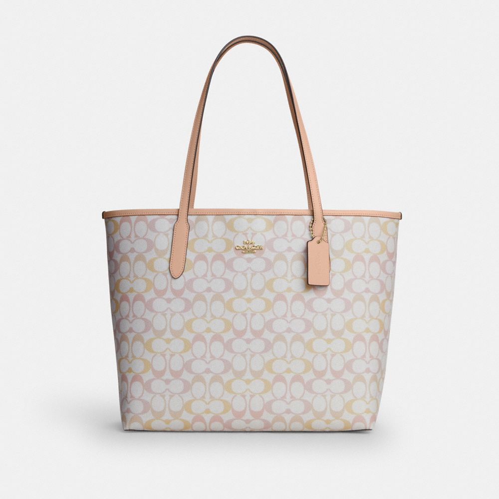 COACH®,City Tote Bag In Pretty Signature Canvas,,Front View