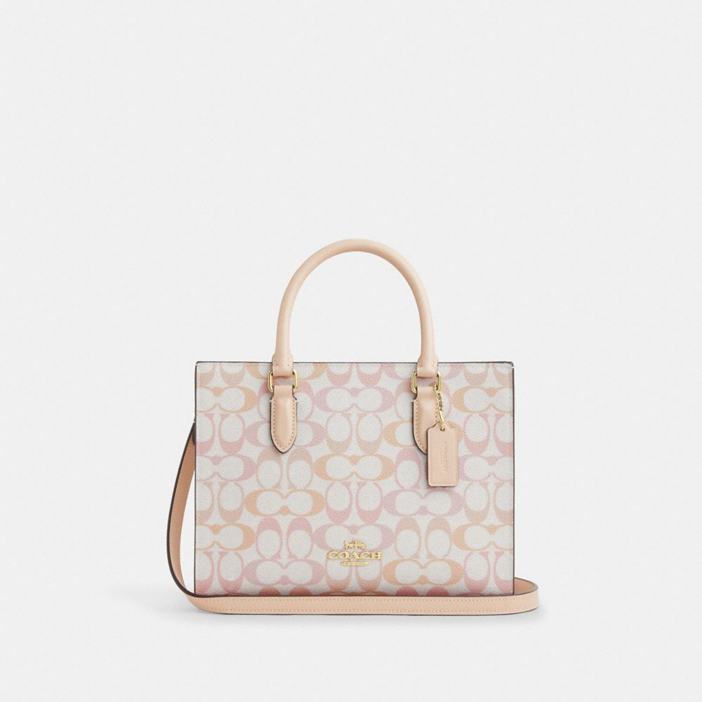 COACH®,Maggie Small Tote Bag In Pretty Signature Canvas,,Front View