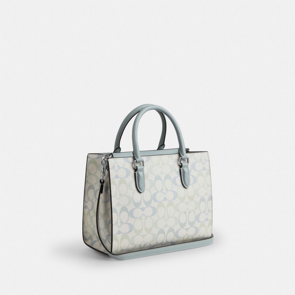 COACH®,Maggie Small Tote Bag In Pretty Signature Canvas,,Angle View